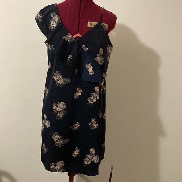 Lucky Brand blue Dress size M. Ruffle collar on one side & strap on the other. - Picture 1 of 8